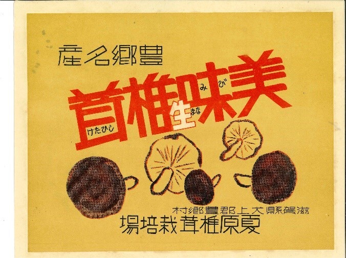 「豊郷名産　美味生椎茸　滋賀県犬上郡豊郷村　夏原椎茸栽培場」と印刷された用紙